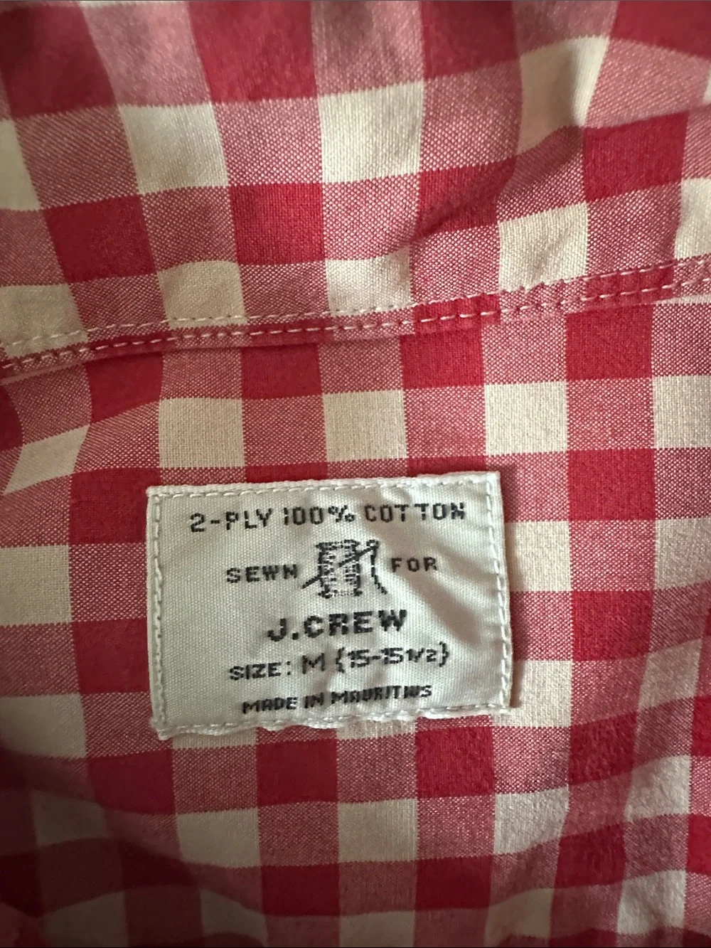 J. Crew Red and White Check Gingham Button-Down Shirt